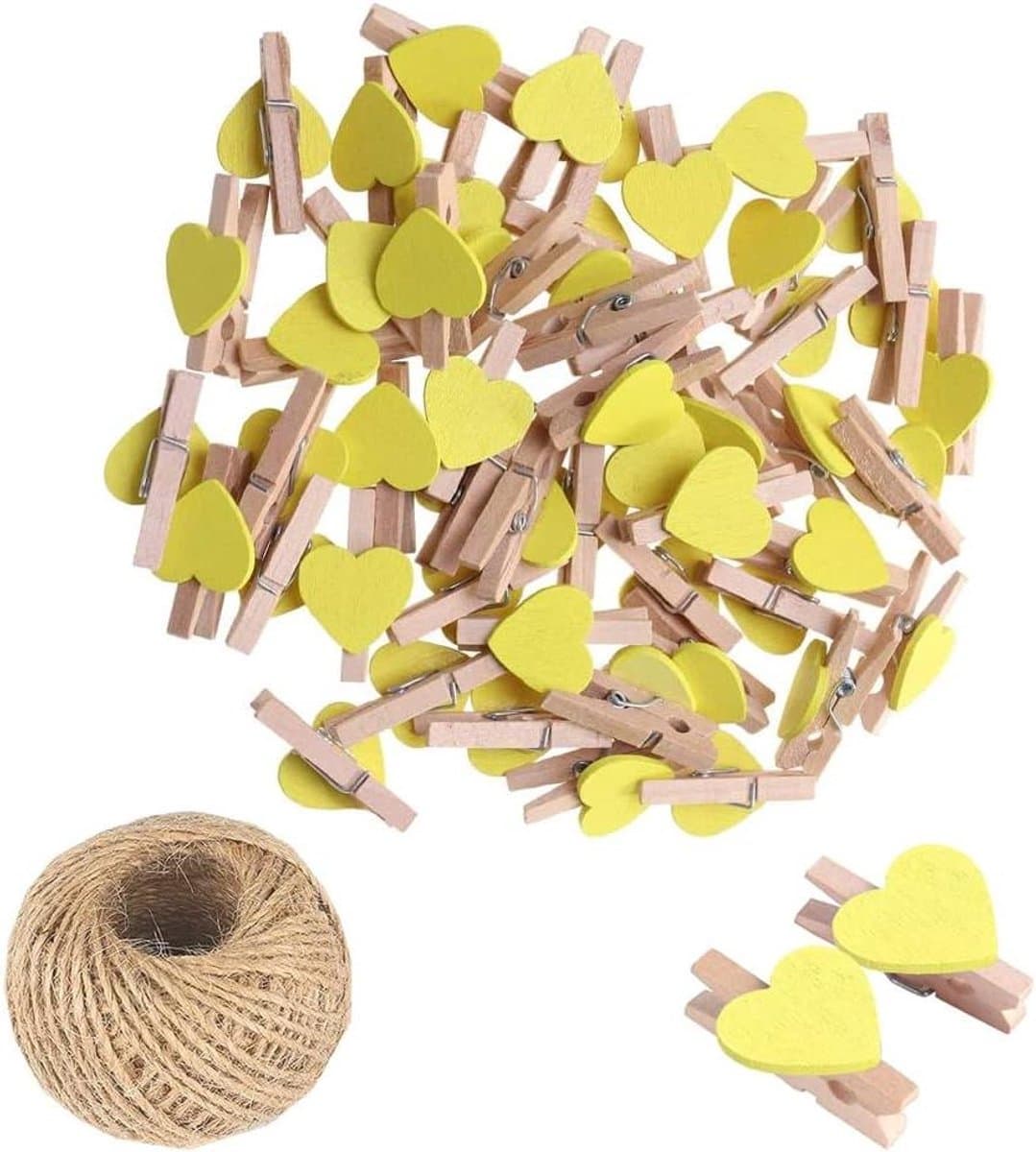 Mini Houten Wasknijpers - Fotoclips Hart - Decoratie en Knutselen - Milieuvriendelijk Materiaal - 25 Stuks - Geel — afbeelding 1