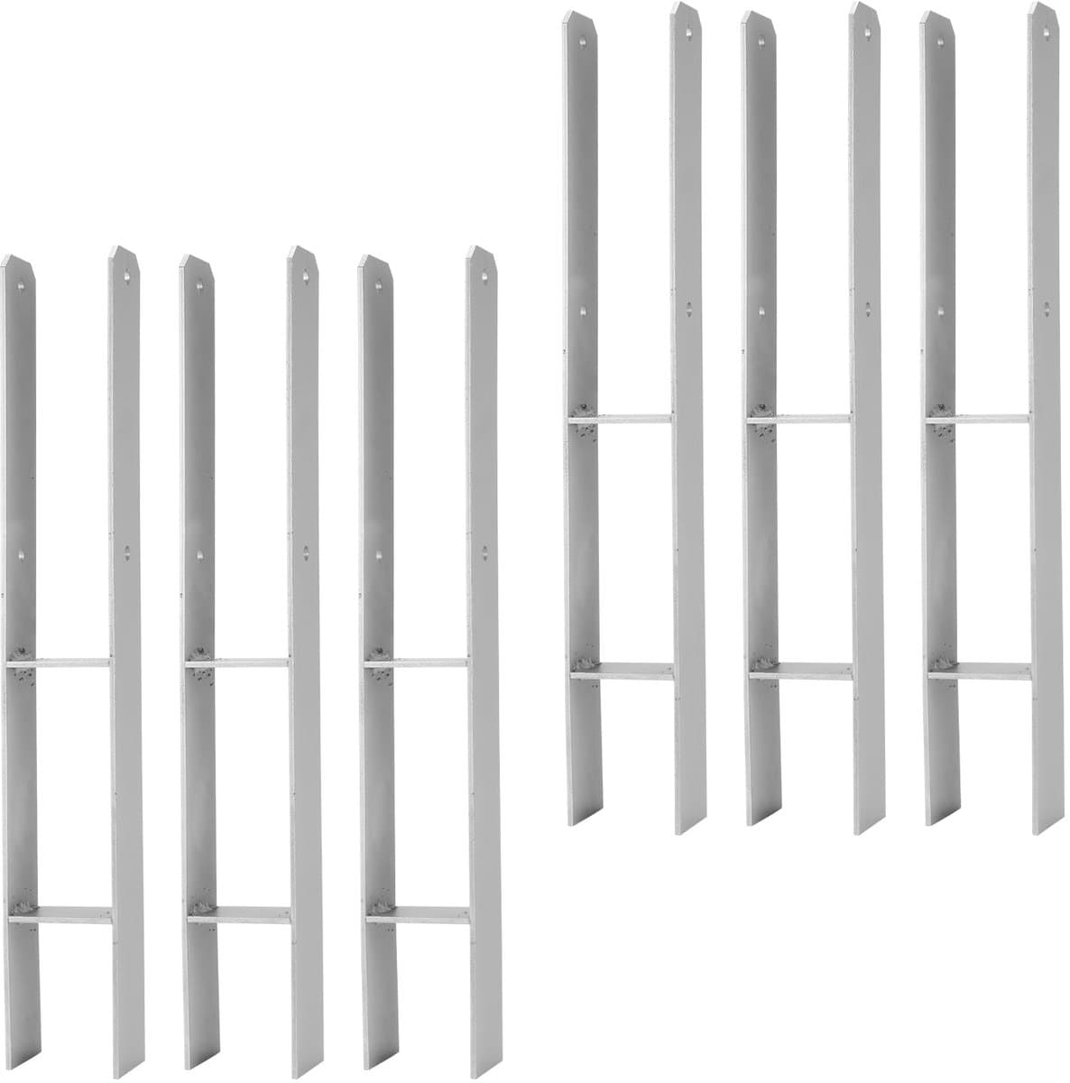 Paaldragers 6 stuks - Paalankers H-anker - Stevige Fundering - Robuust Gelakt IJzer - 600x60x111 mm - Zilver Grijs — afbeelding 1