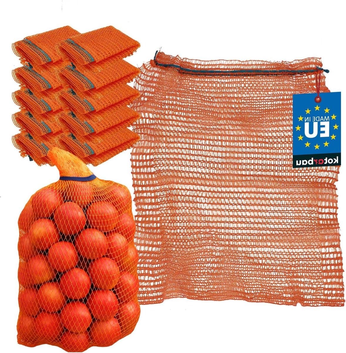 Netzakken Set - Bewaarzakken Groente - Verse Opslag - Optimale Luchtcirculatie - 40x60 cm 15kg - Oranje — afbeelding 1