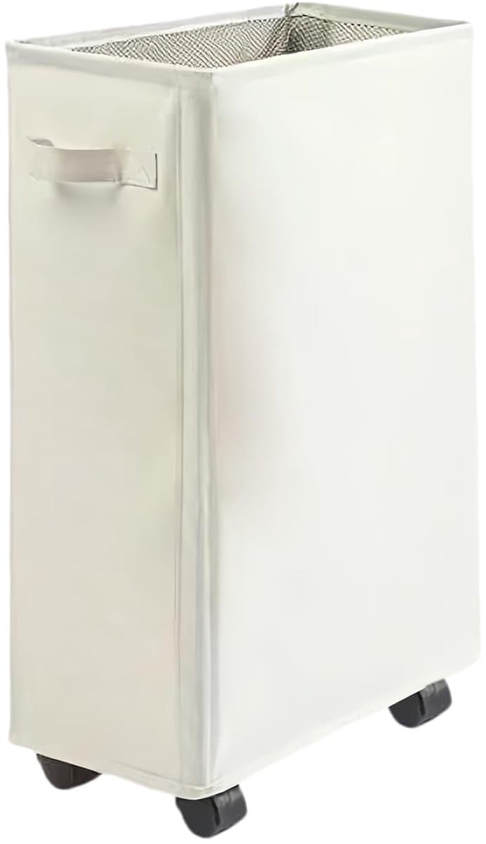 Dailygoods- Wasmand met Wieltjes - Opvouwbaar - 4 Vakken - Beige - Wasmand met Deksel - Geurpreventie - Eenvoudige Verplaatsing - Wascontainer — afbeelding 1