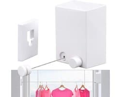 Uittrekbare waslijn - Wandwaslijn droogrek - Was ophangen - Niet-doorhangend staaldraad - 42 meter - Wit