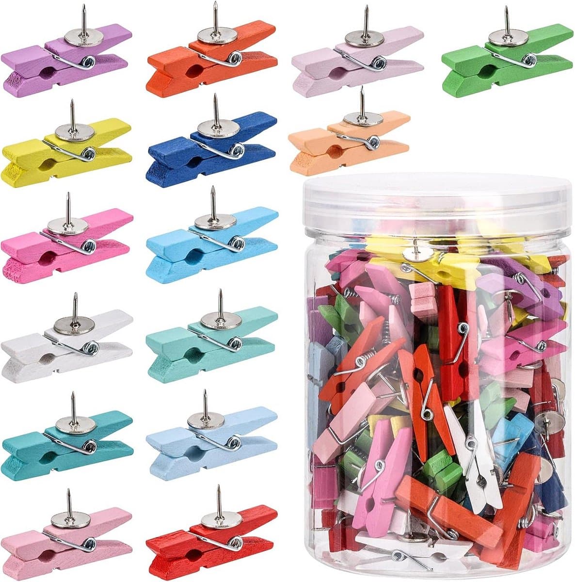 100 Stuks Duwspijkers met Houten Clips voor Bouten Bord en Foto's — afbeelding 1