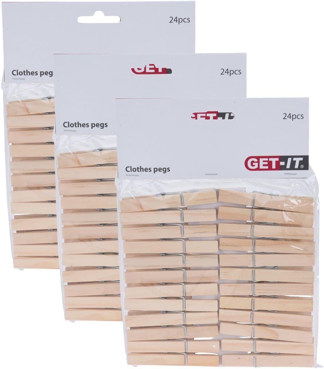 Wasknijpers naturel van hout - 72x stuks - 7,5 cm - Huishouding - De was doen - Was ophangen - wasgoedknijpers — afbeelding 1
