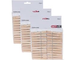 Wasknijpers naturel van hout - 72x stuks - 7,5 cm - Huishouding - De was doen - Was ophangen - wasgoedknijpers