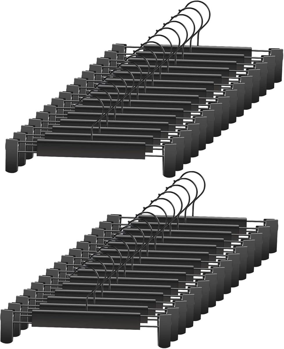 10-pack broekhangers, ruimtebesparende rokhanger met 360° draaibare haak, verstelbare clip, broekhanger, kledinghanger, zwart — afbeelding 1