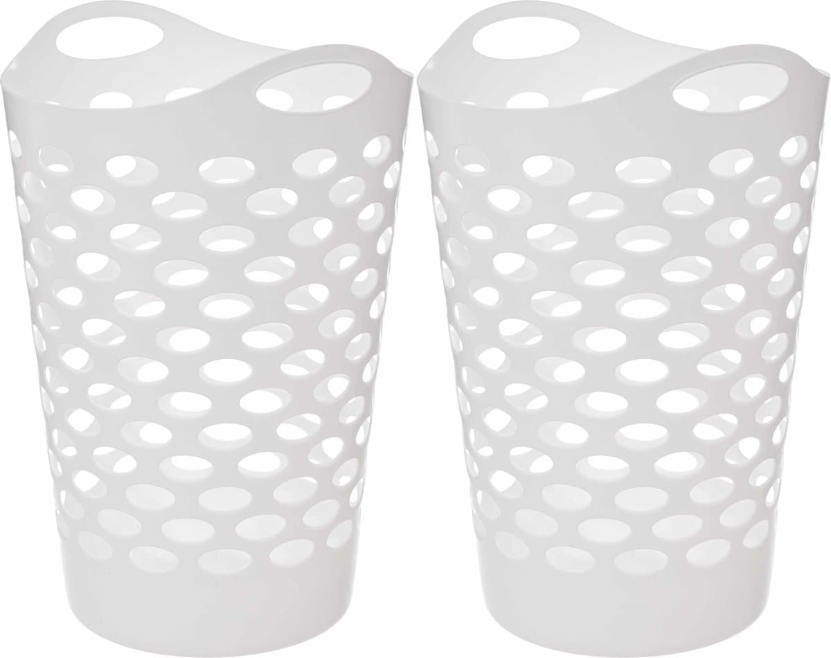 5Five Flexibele wasmand/opbergmand - 2x - rond - wit - 75 liter - D41 x H66 cm — afbeelding 1