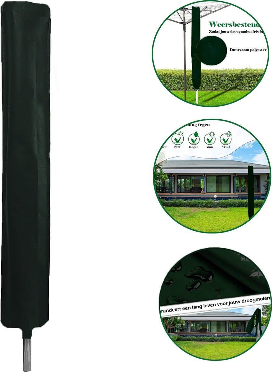 Droogmolen hoes - Droogmolen beschermhoes - Weerbestendig - 165 x 28 cm - Universeel - Zwart — afbeelding 1