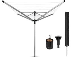 Brabantia Lift-o-Matic Advance Droogmolen - met Kunststof Betonanker, Beschermhoes en Wasknijpertasje - 50 m - Metallic Grey — afbeelding 1