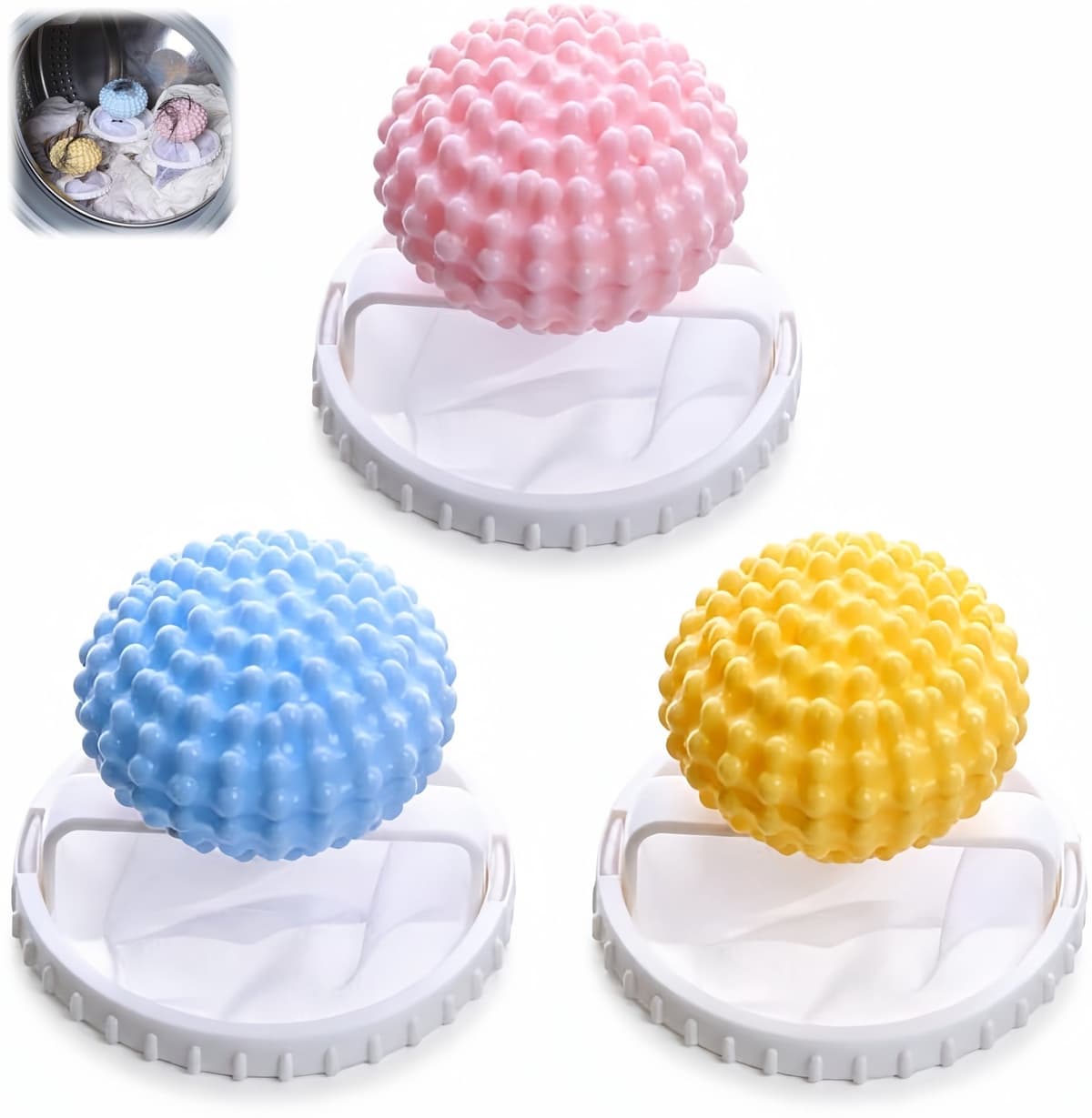 3 stuks ‑ 2-in-1 wasbalfilter - wasbal ‑ wasbol - wasmachine filterbal ‑ pp en polyester gaas - pluis‑ en haaropvang, voorkomt verstrengeling ‑ 16,2 * 9,3 cm ‑ huishoudelijk wassen, wasmachine, thuisgebruik ‑ blauw, roze, geel — afbeelding 1