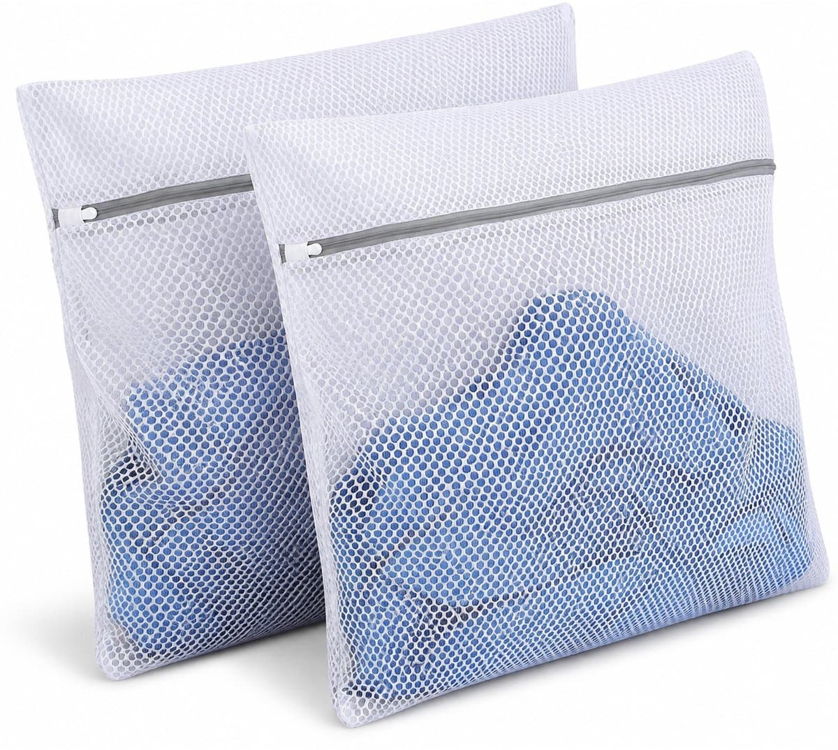 Kaiyaya - Waszakken set (2 stuks) - Beschermt wasgoed en wasmachine - Honingraat grof mesh - Met rits en beschermband - Voor wasmachine, lingerie, sokken - Wit, extra groot 60x60 cm — afbeelding 1