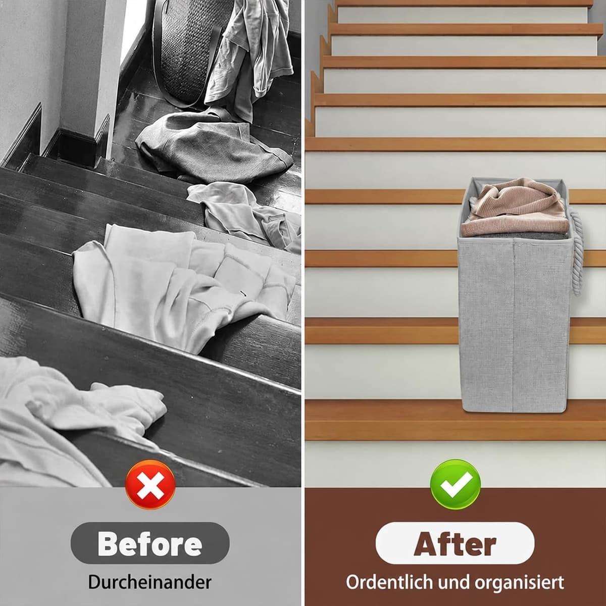 L-vormige Opvouwbare Mand voor Trappen - Beige — afbeelding 1