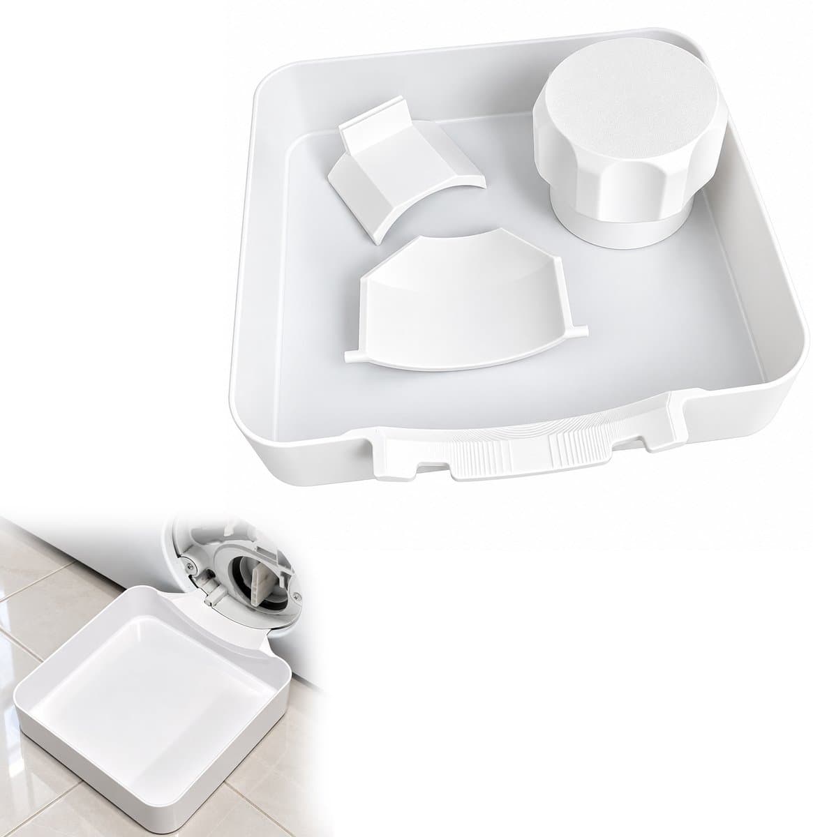 Kaiyaya - wasmachine lekbak 4-delige set - met universele en Samsung geleidingsplaat - waterdicht en duurzaam - voor vloerbescherming in wasruimte - wit — afbeelding 1