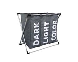 Wasmand met 3 vakken - 90 liter - opvouwbaar en afneembaar frame - wassorteerder in verschillende kleuren - Badkamer Wasgoed organizer met sluitbare zak - Donkergrijs