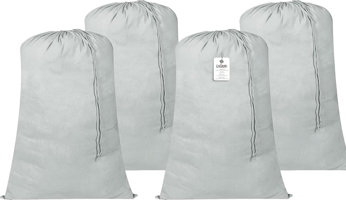 Set van 4 extra grote waszakken voor zwaar gebruik - 60 x 90 cm Zeer duurzame waszak met trekkoord, machinewasbaar en herbruikbaar, lichtgrijze waszak voor op reis — afbeelding 1