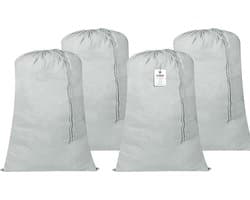 Set van 4 extra grote waszakken voor zwaar gebruik - 60 x 90 cm Zeer duurzame waszak met trekkoord, machinewasbaar en herbruikbaar, lichtgrijze waszak voor op reis
