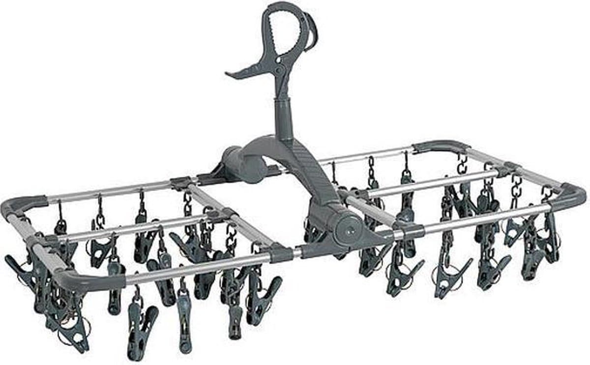 NordFalk hangend droogrek 59x34 cm met 36 knijpers - Wasrek inklapbaar - Droogcarrousel aluminium — afbeelding 1