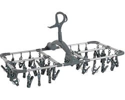 NordFalk hangend droogrek 59x34 cm met 36 knijpers - Wasrek inklapbaar - Droogcarrousel aluminium