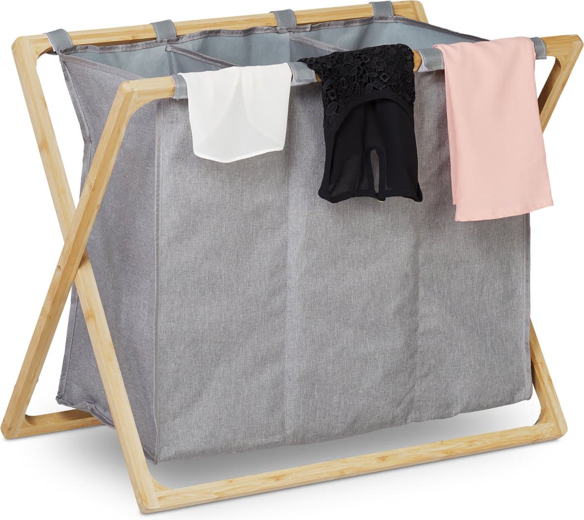 wasmand met 3 vakken - inklapbaar - 3 x 28 l - 57,5 x 69 x 38 cm - groot — afbeelding 1