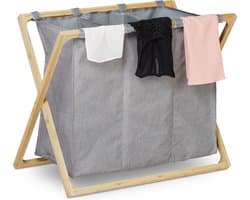 wasmand met 3 vakken - inklapbaar - 3 x 28 l - 57,5 x 69 x 38 cm - groot