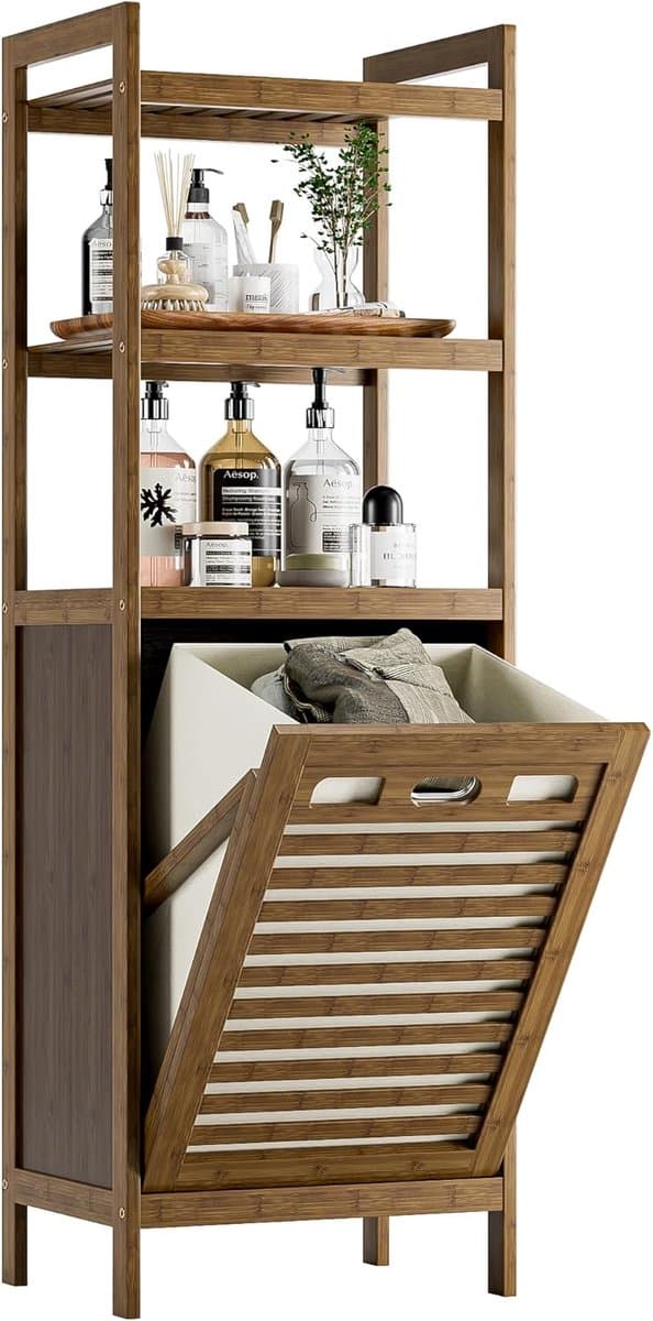 Wasmand Kast - Badkamerkast met 3 Planken - Bruin - Bamboe — afbeelding 1