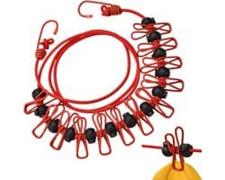 Waslijn met Clips - Reiswaslijn - Kleding Drogen - Antislip Ontwerp - Tot 3.7 Meter - Rood