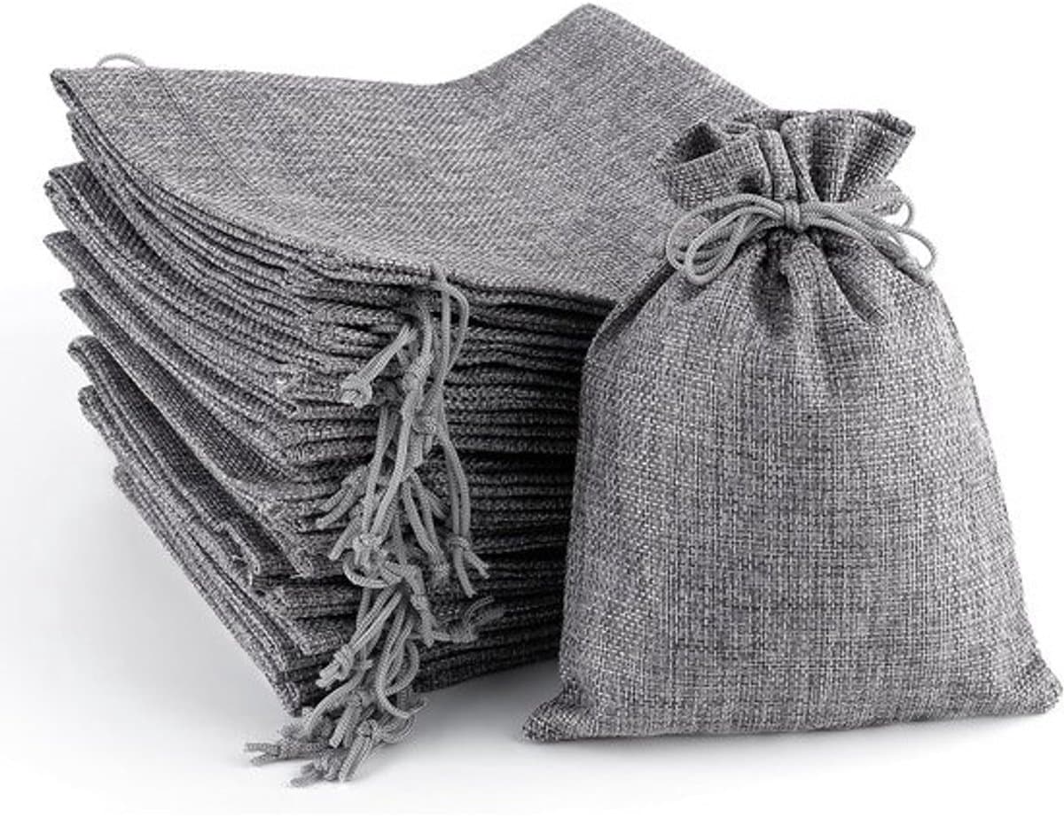 Jute Zakje met Trekkoord 20x15 cm Grijs Linnen Opbergzak voor Fruit en Kerstcreaties — afbeelding 1