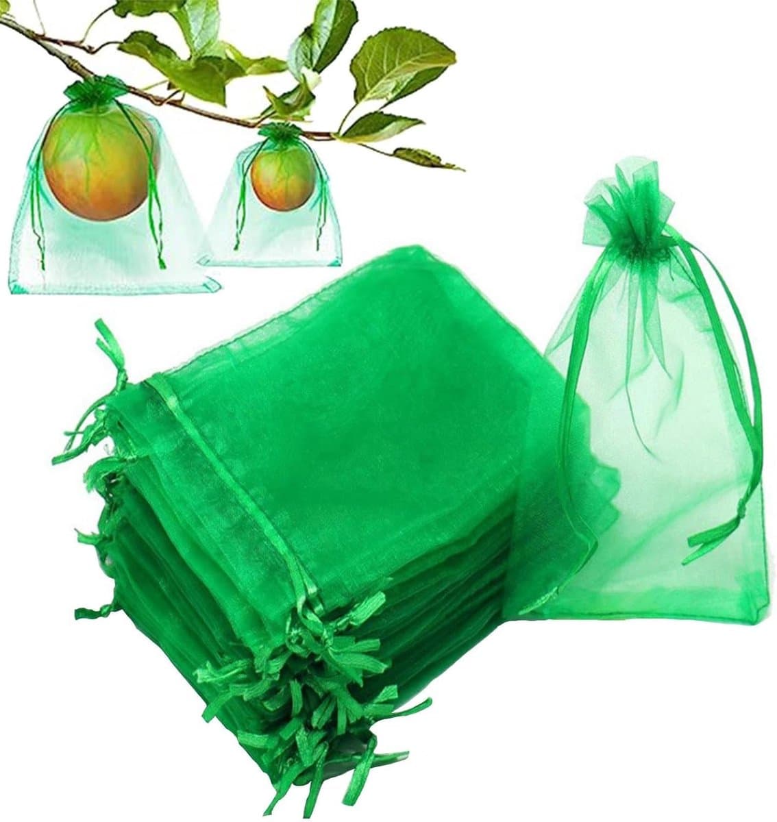 Gaasmanden voor Fruit - Netzakken Bescherming - Fruit Beschermen - Met Trekkoord - 100 stuks - Groen — afbeelding 1