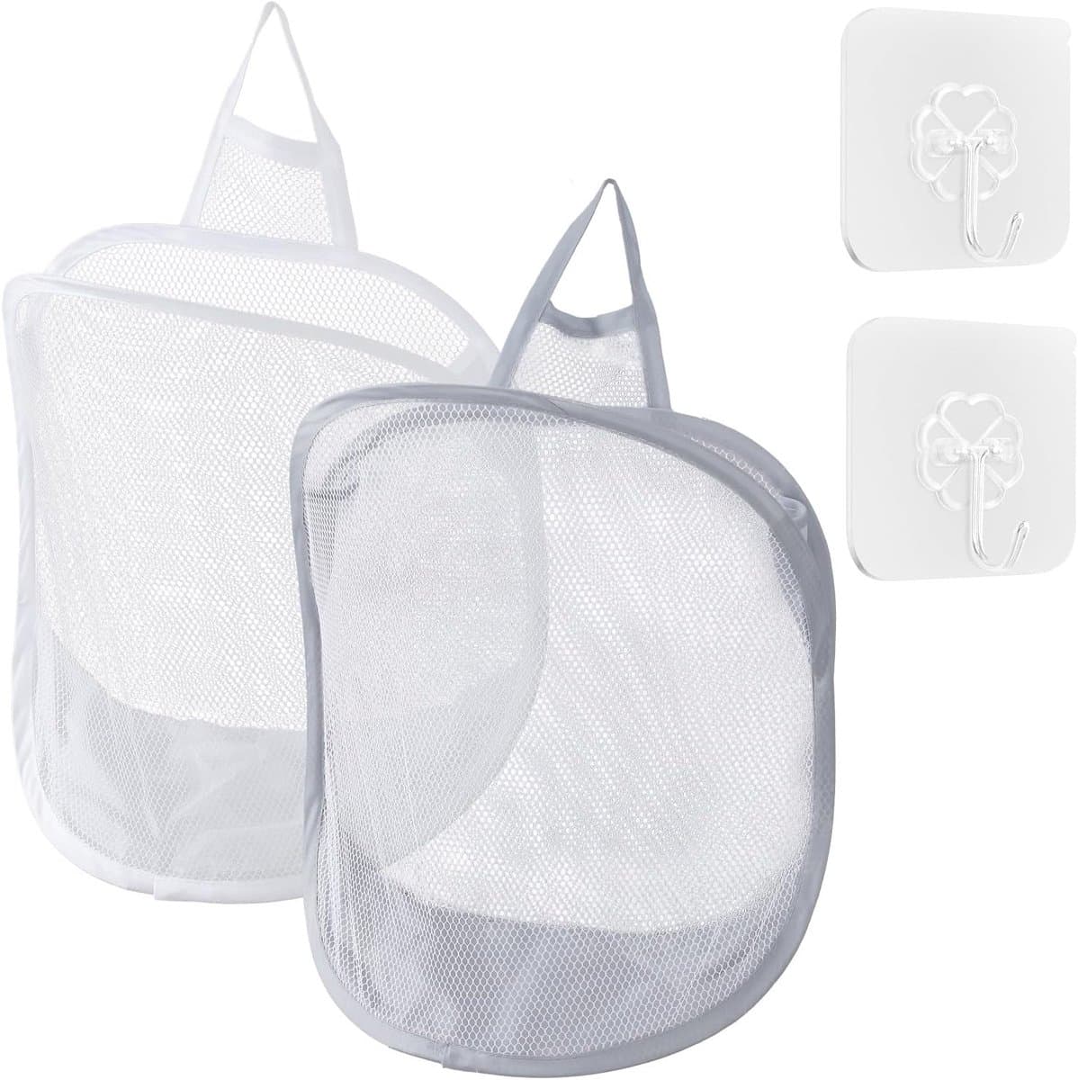 Hangende wasmand - 2 stuks - wasmand aan de muur met zelfklevende haken - waszak om op te hangen - voor hotels, camping en gebruik thuis — afbeelding 1
