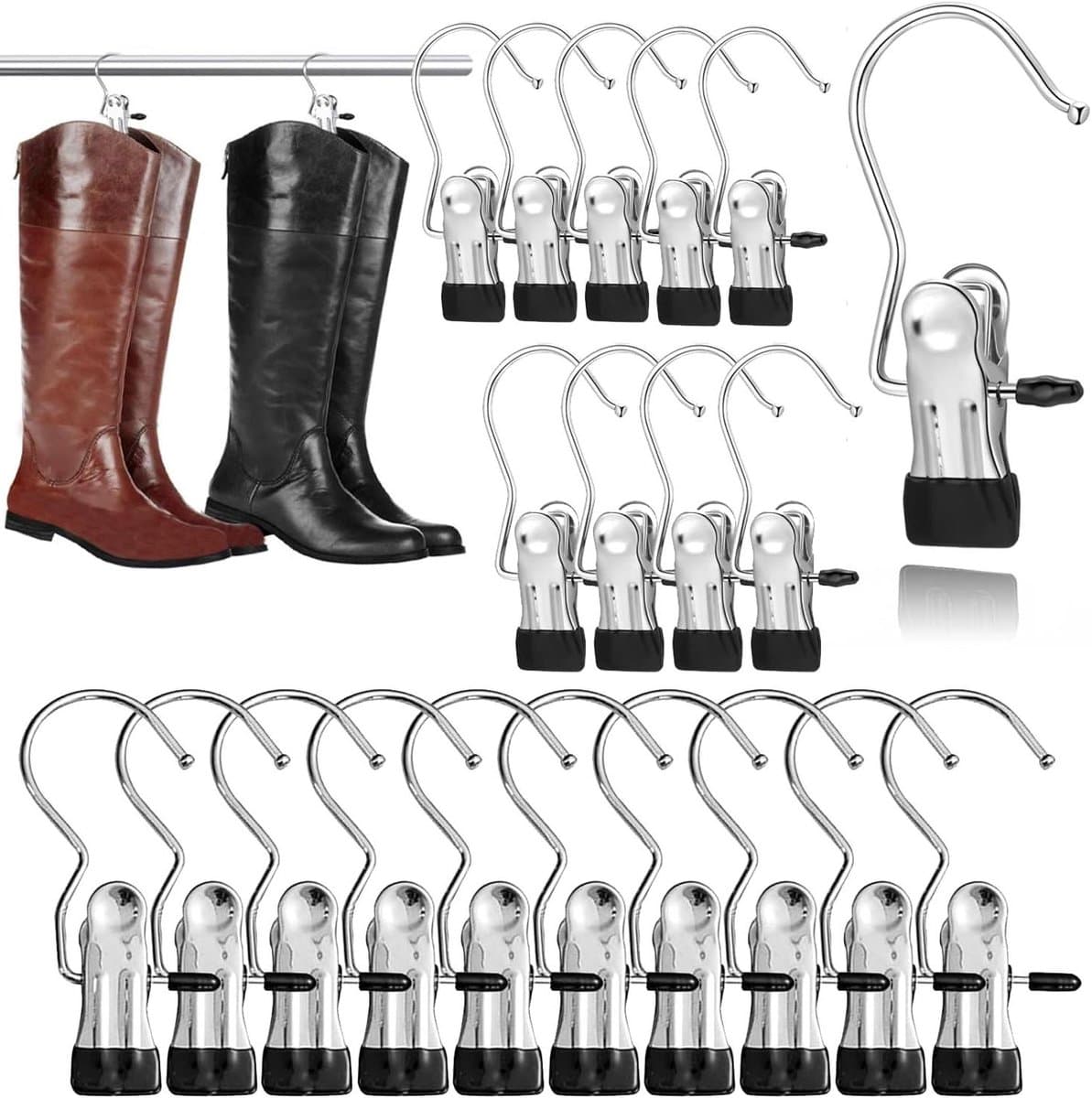 Kleerhanger Clips - Wasknijpers RVS - Opbergen Kleding - 360 Graden Draaibaar - 20 stuks - Zwart — afbeelding 1