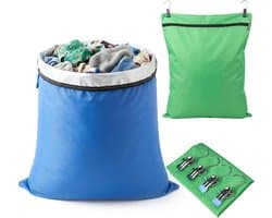 Waszakken voor op reis, waterdichte vuilwaszakken en natte zakken | 80 x 70/60 x 70 cm, 210D Oxford met zilveren coating, ritssluiting en 4 clips, voor natte kleding, camping, sport en camper