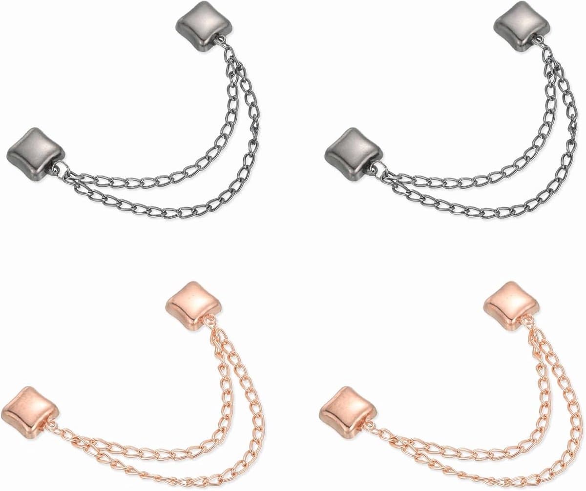 Wasknijpers, vierkante klemmen met ketting, kledingklemmen, hijab-magneten, kleding, sjaals, benen, broeken, broches, roségoud/zwart — afbeelding 1