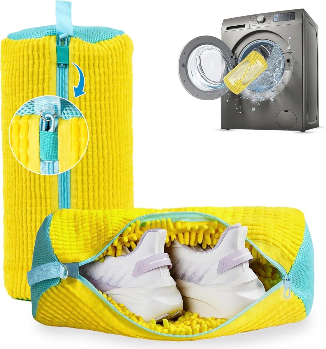 2 Stuks Waszak Schoenen - Schoenwaszak voor Wasmachine - Wasnet voor Schoenen - Waszakken voor Sneakers - Met Rits en Hangende Ring – 360° Uitgebreide Reiniging - Schoenwaszak voor Sport, Witte Schoenen — afbeelding 1