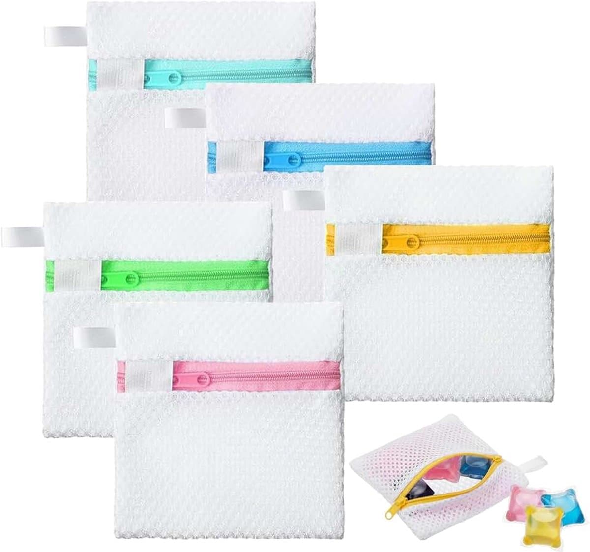 5 Stück Wäschenetz Klein, Mini Waschmaschinenbeutel Mit Reißverschluss, Strapazierfähige Wäschesack Waschmaschine, Wäschezubehör Für Wäscheperlen Feinwäsche Bh Socken(12×12cm) — afbeelding 1