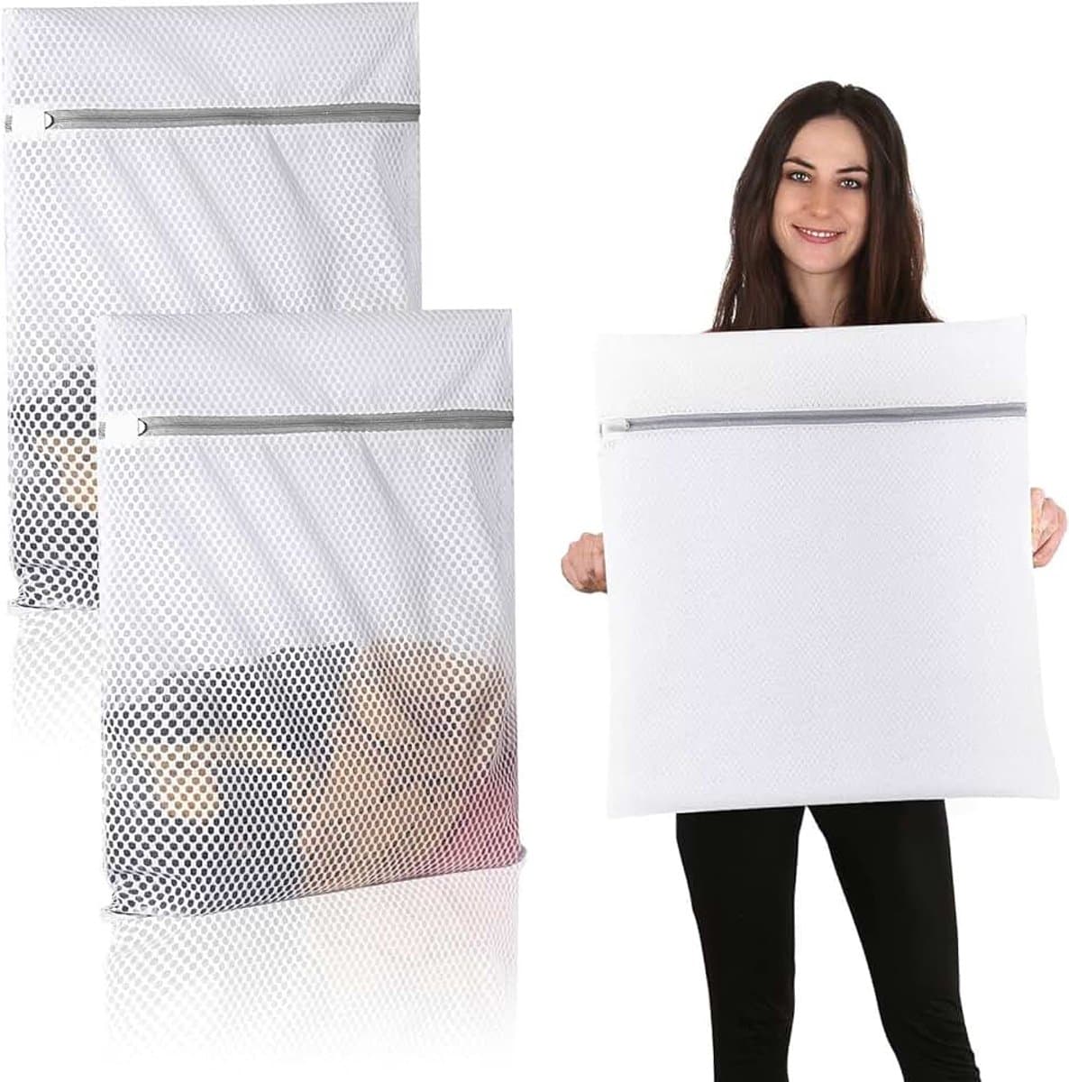 2 stuks wasnet van netstof, wasnet met ritssluiting, herbruikbare beschermzak voor gevoelige was/beha/ondergoed/beddengoed (60 x 60 cm) — afbeelding 1