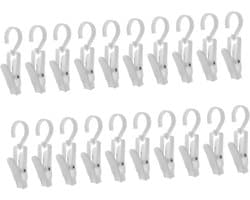 Kunststof Kledinghanger Clips - Washaken Ophangclips - Spullen Ophangen - Sterke Klemkracht - 20 Stuks - Wit