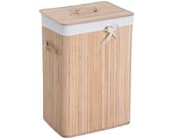 Smalle bamboe wasmand - Wasmand met deksel - 72 liter opbergmand - Badkamer wasmand - met handgrepen, 72L inhoud en smal compact ontwerp - Bamboe - 40×30×60 cm - Geschikt voor wasruimte en slaapkamer - Natuurlijke houtkleur