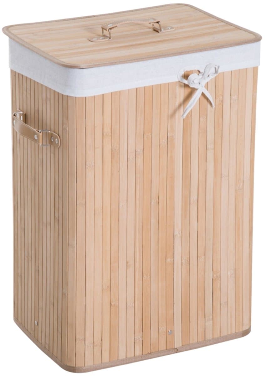 Smalle bamboe wasmand - Wasmand met deksel - 72 liter opbergmand - Badkamer wasmand - met handgrepen, 72L inhoud en smal compact ontwerp - Bamboe - 40×30×60 cm - Geschikt voor wasruimte en slaapkamer - Natuurlijke houtkleur — afbeelding 1
