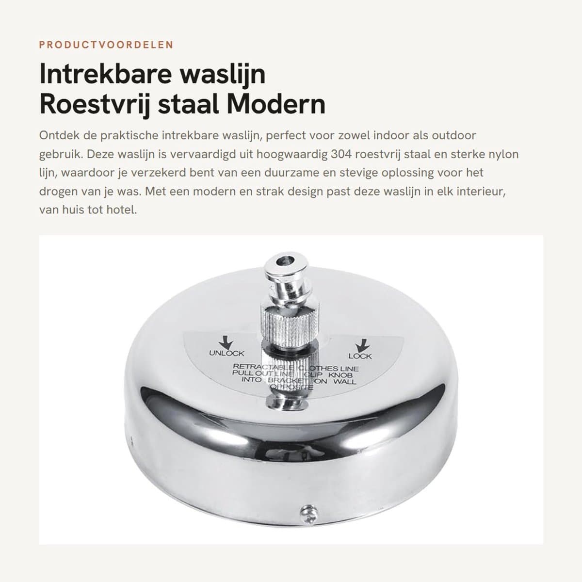 Dailygoods- Intrekbare Waslijn - Roestvrij Staal - Gevlochten Nylon Lijn - Draagvermogen 10 kg - Voor Binnen/Buiten - Eenvoudig te Installeren — afbeelding 1