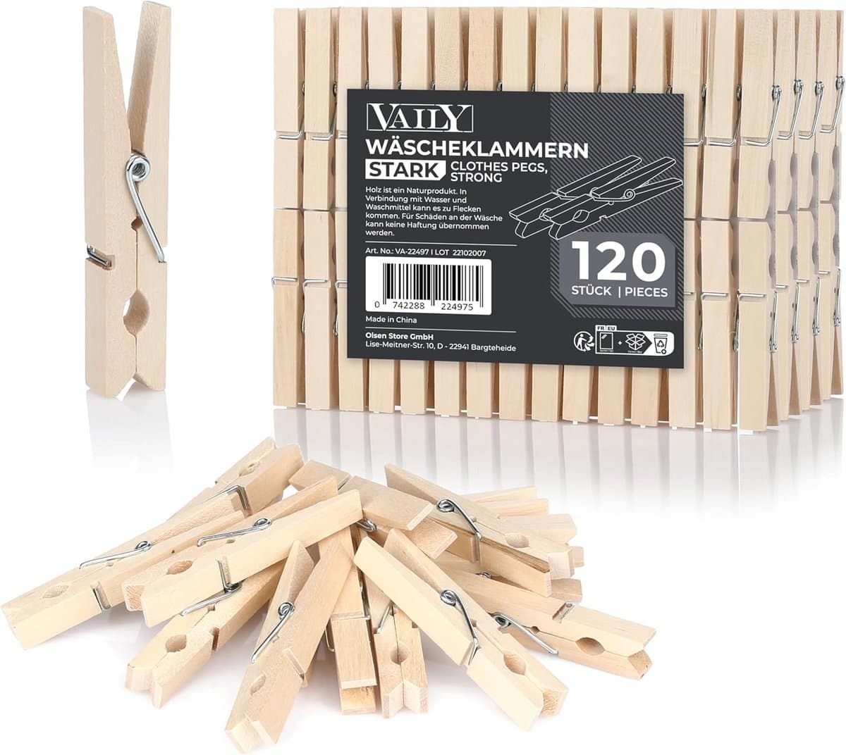 SnelShoppen - Houten Wasknijpers - Grote Kledingknijpers voor Waslijn, Kledingrek, Knutselen en Decoratie - Verpakking van 120 Stuks — afbeelding 1