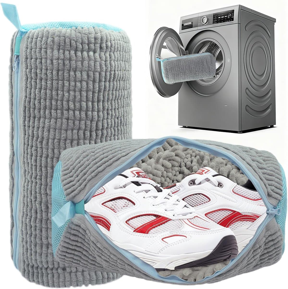 Thijox - Set van 2 Waszakken voor Schoenen, Herbruikbaar en Anti-Vervorming, 360° Schoonmaak met Verborgen Ritssluiting, Polyester-Nylon, 39 x 19 cm, — afbeelding 1