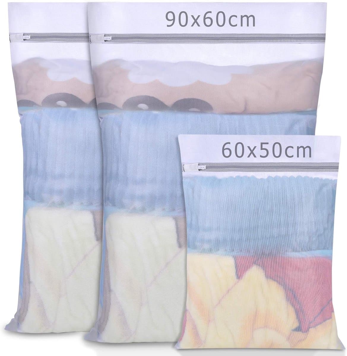 SnelShoppen - Grote Waszakken Set van 3 voor Wasmachine, Mesh Wasnetten met Rits, Perfect voor Fijne Was, Ondergoed, Sokken, Gordijnen, Fleece Dekens, — afbeelding 1