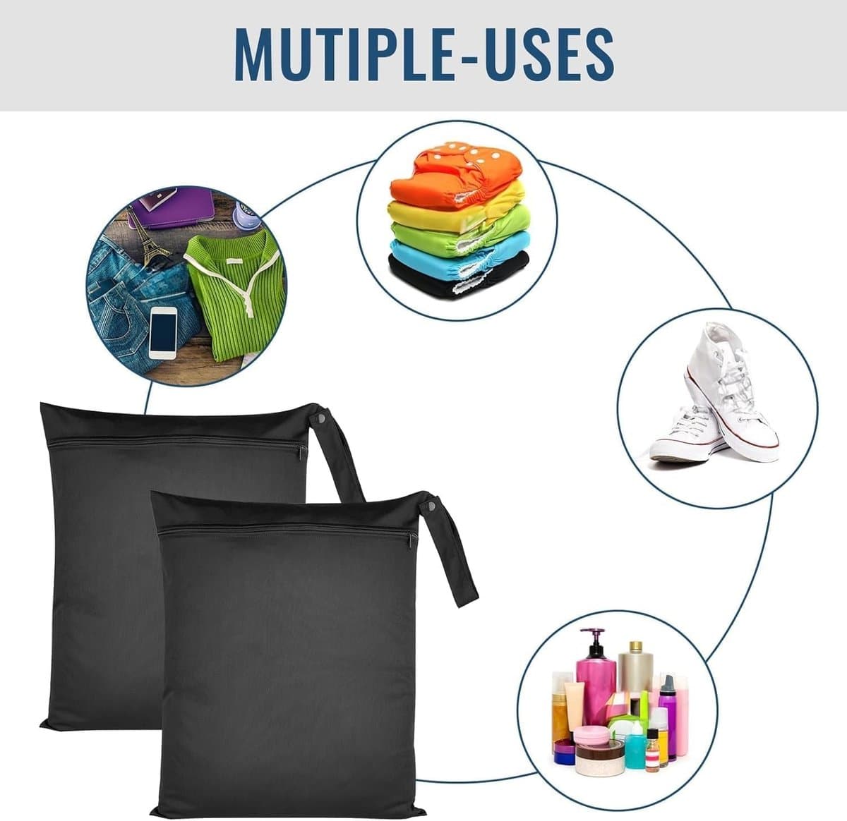 Waterdichte organizer zakken, 2 stuks herbruikbare reiswaszakken met handvat en rits, ideaal voor zwemmen, sportschool en luiers, maten 20 x 30 cm en 25 x 38 cm — afbeelding 1