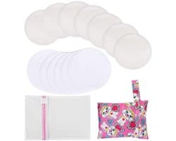 Dailygoods- Borstkussens 14 Stuks - Herbruikbare Bamboe Borstkussens - Wasbare Pads - Hypoallergene Kussens - Waterdichte Laag - Inclusief Opbergtas - Voedingspads