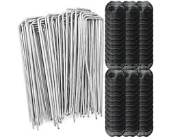 Dailygoods- Grondankers 60 Stuks - Anti-Roest U-Haringen 150 x 40 mm - Grondhaken voor Onkruiddoek - Bevestigingsplaten 6,5 x 7 cm - Betrouwbare Stabiliteit voor Tuin en Terras - Tuinankers