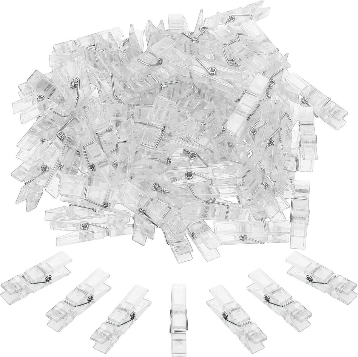 Wasknijpers, 100 stuks mini kleurrijke plastic kledingclips sterke grip fotoclips voor foto's opknoping kleding decoratieve ambachten, transparante kleur — afbeelding 1