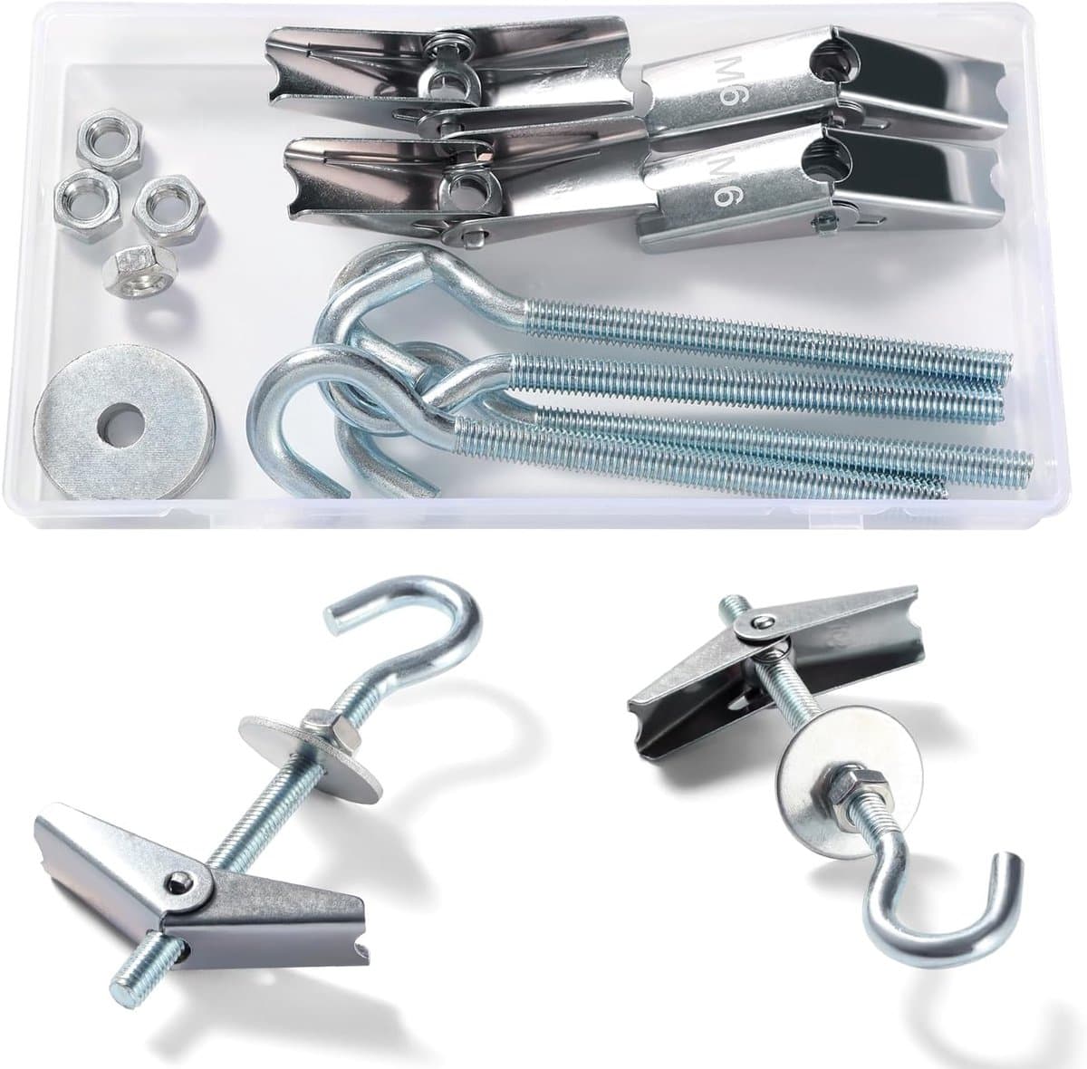 4 Sets M6 Wing Spring Hook, Spring Toggle Wing Bolt Hook, Plafond Gipsplaat Montage Haak, met Zeskant Moeren, Ringen, voor Gipsplaat Holle Wanden Hangende Planten Bevestiging — afbeelding 1