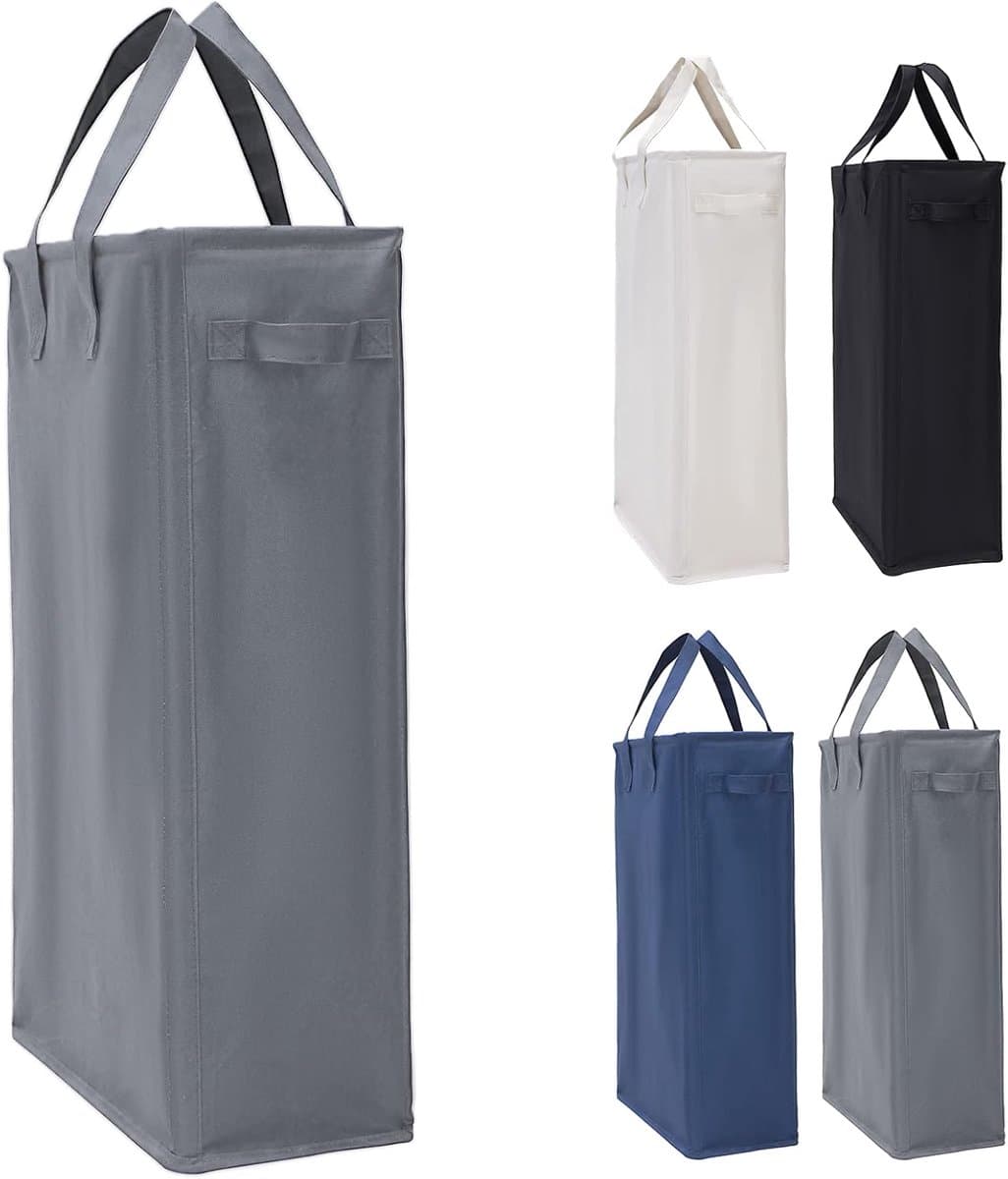 wasmand met handgrepen, inklapbare kledingmand hoge rechthoekige wasmand met ademende gaashoes, opvouwbare wasmand voor badkamer (45 l, donkergrijs) — afbeelding 1