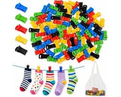 SnelShoppen - 60 Pcs Wasmachine Droger Sokken Clips met Opbergdoos, Sokken Houder, Gemakkelijk Organiseren, Sterke POM Materialen, Geen Vouwen Nodig,