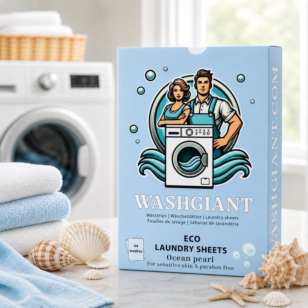 Washgiant Wasstrips Ocean Pearl – Fris Geurende Wasmiddeldoekjes - Microplasticvrij Wasmiddel – 44 Wasbeurten — afbeelding 1