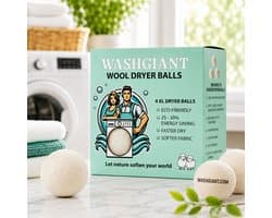 Washgiant Wasdrogerballen – Wollen Drogerbollen – Wasverzachter Alternatief – Kortere Droogtijd – 4 Stuks